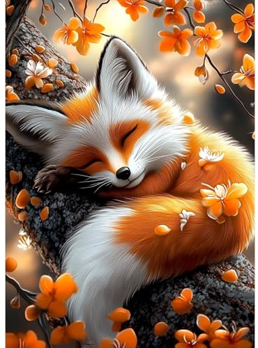 MAXBYE 5D DIY Renard Endormi Kits de Peinture Diamant, Animaux Diamond Painting pour Adulte Débutants, Diamond Art Kits Strass Point de Croix Cristal Painting pour Maison Décor 30x40 cm