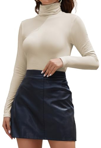 Joyshaper Women Turtleneck Tops Ladies Long Sleeve Roll Neck T-Shirts Jumpers High Neck Blouses Casual Plain Tee