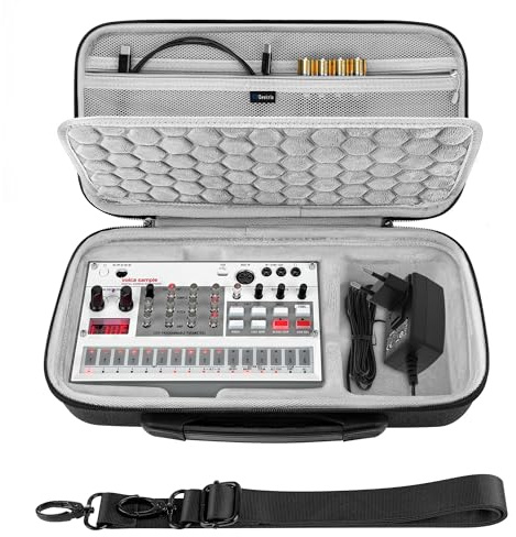 GEEKRIA Tragetasche für Audio-Interfaces, kompatibel mit Korg Volca Drum/Volca Keys/Volca Beats/Volca FM2/Volca Sample 2/Volca Bass, EVA-Hartschale, tragbare Reisetasche (dunkelgrau)
