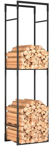 Outsunny Metal Firewood Log Holder, Heavy Duty Firewood Rack with Adjustable Shelf, Indoor Outdoor Fireplace Wood Storage Shelf, 45 x 31 x 170 cm, Black