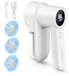 Levapelucchi Elettrico, [con LED Luce] Homtronics Leva pelucchi Elettronico, 3 Velocità Regolabili, Ricarica USB, Display Digitale, 3 Lame Sostituibili, per Vestiti, Sciarpe, Coperte, Tessuti (Bianco)