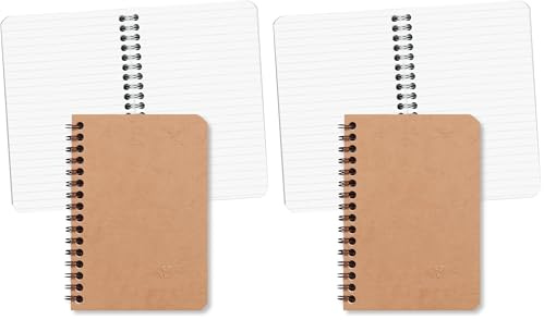 Clairefontaine 78596C - Collection Age Bag - Tobacco Spiral Notebook - 9x14 cm - 100 Lined Pages - 90 g White Paper - Glossy Cardboard Cover Grain Leather (Pack of 2)