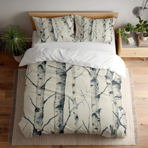 Bettbezug-Set mit Natur-Thema, Weihnachtsbaum-Muster für Queen-Size-Bett und King-Size-Bett, Waldgrün, gemütliche Bettwäsche-Kollektion (02,135 x 200 cm + 75 x 50 cm)