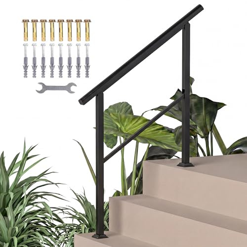 Outsunny Treppengeländer für 2-3 Stufen, 94cm, Winkelverstellbar Handlauf Außen und Innen Metall Eingangsgeländer für Treppen, Brüstung, Balkon Schwarz