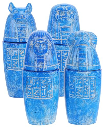 NULYLU Ägyptische Kanopenkrüge aus Harz 4 Stück mit Eingravierten Hieroglyphen Antike Replik für Sammler und Wohnkultur Einzigartiges Ägyptisches Dekor als Geschenk