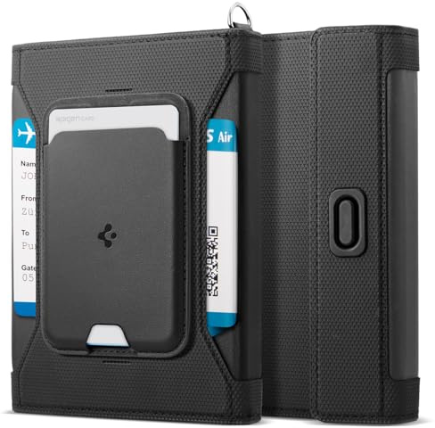Spigen Life KD502 Porta Passaporto con Portafoglio MagSafe | Custodia passaporto con portacarte rimovibile MagSafe, protezione RFID, slot SIM e moschettone - Nero