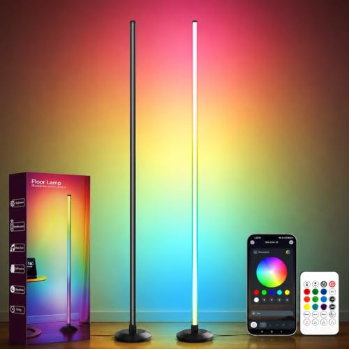 sooogd LED Stehlampe Wohnzimmer 2er Set, 124cm RGB LED Säule Dimmbar | Fernbedienung und App, RGB Ecklampe für Schlafzimmer Gaming Room Party Home Zimmer Deko Heimkino