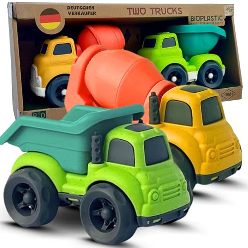 BIOPLAY® Trucks 2-er Set | Bio Kunststoff | Nachhaltiges Spielzeug ab 18 Monaten für Jungen und Mädchen | Indoor und Outdoor | Sandspielzeug | Kinder