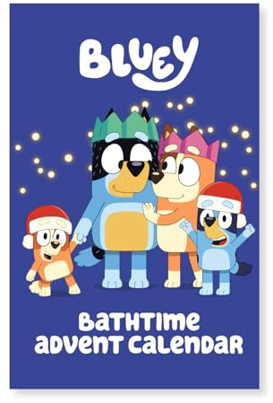 Bluey Christmas Advent Calendar for Children, 24 Bath Time Surprises Including Bubble Bath, Bath Fizzers, Bath Salts, Stickers & Wet and Stick Bath Toys, Kids Christmas Gift, Age 3+