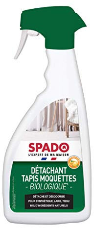 SPADO - Détachant tapis moquettes biologique - Détache et désodorise - Pour produits en synthétique, laine et tissu - 88% ingrédients naturels - Parfum orange - 500ML - Fabriqué en France