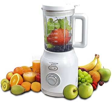 SOGO MixMaster. Batidora Licuadora Americana de Vaso de 1200W con Jarra de Cristal de 1.8L con Cuchillas de 6 Hojas en Acero Inoxidable, Programas, Limpieza Facil, Color: Blanco (BAT-SS-5525-W)