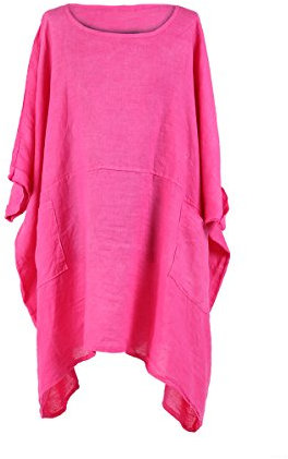 LushStyleUK New Ladies Italian Plus Size Plain Linen Tunic Top Women Lagenlook Top Plus Size (Fuchsia)