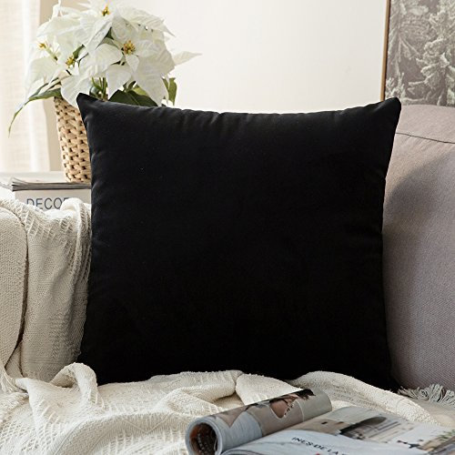 MIULEE Samt Kissenbezug Kissenhülle Dekorative Sofakissen Dekokissen Groß Deko Couchkissen Zierkissen Bezug Zierkissen mit Verstecktem Reißverschluss für Sofa Schlafzimmer 1 Stück 65x65 cm Schwarz