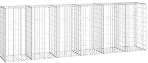 vidaXL Clôture de jardin en gabion avec couvertures, grande capacité de charge, résistante aux intempéries, antirouille en acier galvanisé argenté 299,7 x 50 x 100,1 cm
