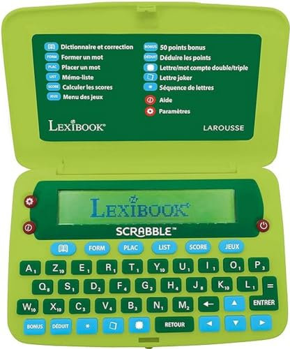 Lexibook -SCR8FR Scrabble ODS8 Electronic Dictionary Larousse FISF Ergonomic Format Large Buttons Arbike Correction Device Definitions Battery Operated Green Blue SCR8FR