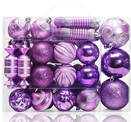 AMS 81 ct Weihnachtskugel-Ornamente, Weihnachtsbaumschmuck, in einer wiederverwendbaren Handhelfer-Geschenkbox für Weihnachtsbaumdekoration (hellviolett)