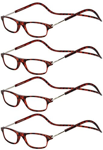 TBOC Pack: Lesebrille Lesehilfe für Herren Damen - [Pack 4 Einheiten] Dioptrien +1.50 Braun Schildpatt Fassung Stärke PC Handy Faltbar Frau Mann Magnetverschluss Clip Alterssichtigkeit Presbyopie