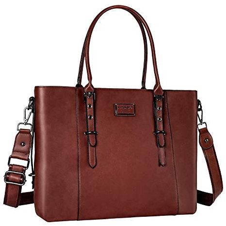 MOSISO Laptop Tasche (17-17,3 Zoll),PU Leder Umhängetasche Tragetasche Aktentasche Handtasche Kompatibel mit MacBook & Notebook,Große Kapazität mit Gepolstertes Fach, Braun