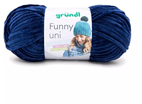 Gründl Wolle Funny uni - weiche Chenille Wolle zum Häkeln - Kuschelig und hautfreundlich - 100% Polyester - 1 Knäuel 100 g / 120 m - Nadelstärke 5-6 - navy