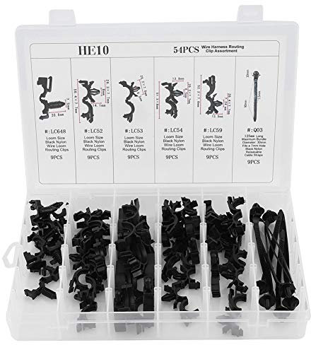 Akozon Clip de Faisceau de câbles, 54 pièces Assorties de Harnais de câblage de carrosserie de Voiture Attache de routage de Fil Clip de Conduit convoluté
