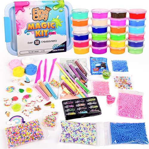 ToysButty 24 Schleim selber machen set für Kinder in Aufbewahrungsbox, Fluffy, Butter, Cloud, Glow in Dark,Glitzer, Slime Charms, Über 100 Zubehör Schleim Set Jungen Mädchen Alter 8 10 12 Spielzeug