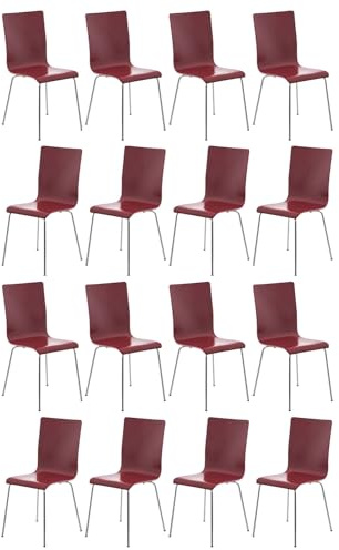 CLP 16er-Set Wartezimmerstuhl Pepe Mit Ergonomischem Holzsitz Und Metallgestell l 16 x Konferenzstuhl, Farbe:rot