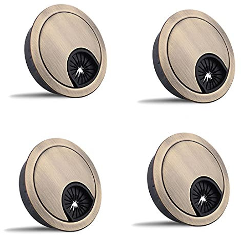 4 ojales de cable de escritorio de 60 mm, agujero de metal para cable de computadora, cubierta redonda para organizador de cables de escritorio (bronce)