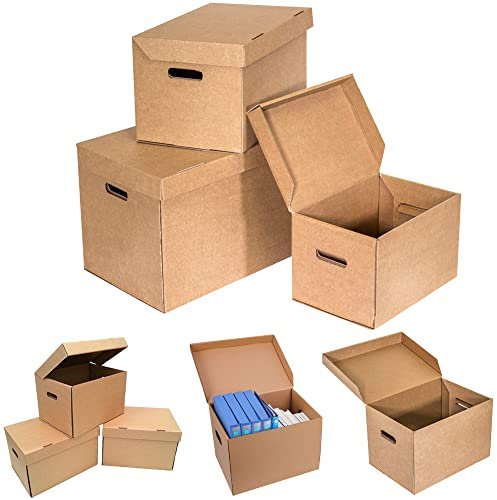 BBP Express 5 x Cardboard Storage Archive Boxes with Handles & Lids Filing Moving Packing Box