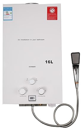 Lfhelper Instant Water Heater, 16L 32KW Propane Tankless Water Heater, Portable Propane Heater Camping for Showering Pet Washing Outdoor Cleaning