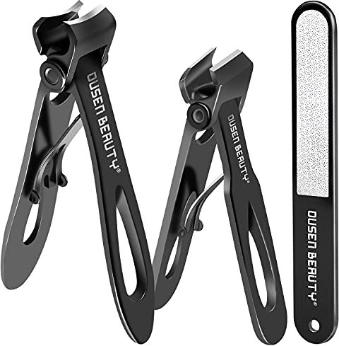 Nail Clippers for Thick Nails, Wide Jaw Opening Nail Clippers with Curved and Slant Straight Blade Edge, Heavy Duty Thick Toenail Clippers Fingernail Cutters Set with File for Seniors Adult Men Women