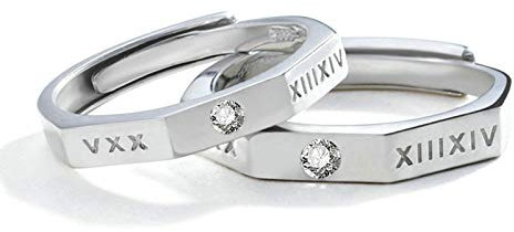 Banemi Ringe Set, Silberring Gehämmert Römische Zahlen Zirkonia Gravieren Offen Verstellbar Ringe Valentinstag Schmuck