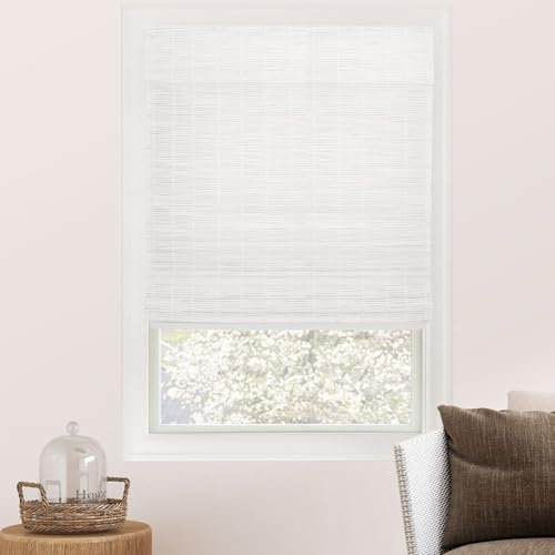 CHICOLOGY Bamboo Roman Shades - Customer Favorite Light Filtering Blinds for Windows, Premium Quality, Ideal for Home, Snow White, 31 W X 64 H