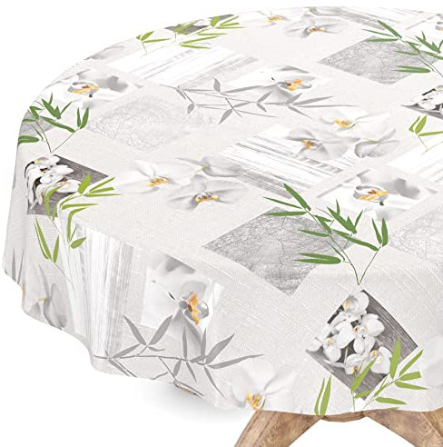 Tischdecke abwaschbar Wachstuch Wachstuchtischdecke Rund 140cm Schnittkante Orchidee Spa pflegeleicht