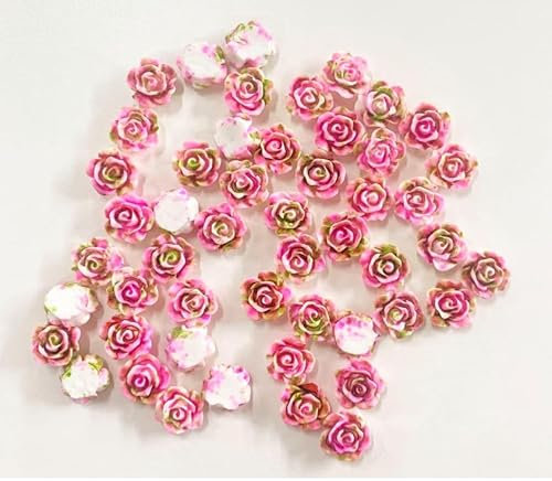 50 Stück Kawaii runde rosa und grüne flache Rückseite Rosen Harz Verzierungen Cabochon zum Basteln