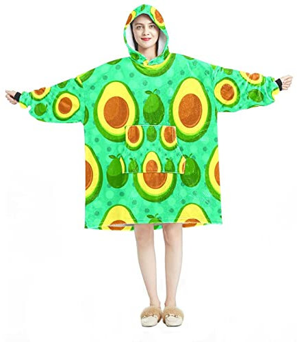 Avocado-Muster Hintergrund tragbare Decke Hoodie, übergroße Kapuzendecke Sweatshirt, Mehrfarbig, Einheitsgröße