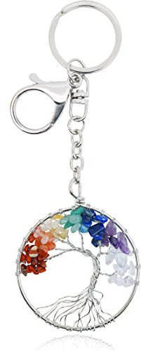 Arbre de Vie Porte Clés, Arbre de Vie Pendentif, 7 Chakra Pendentif Porte-Clés Perles en Pierre Naturelle, Arbre de Vie Porte-clés Cadeau Anniversaire