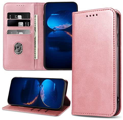 DENDICO Classic PU Leather Magnetic Wallet Case, Flip Folio Protective Phone Cover Compatible with iPhone SE/iPhone 5s, Rose Gold