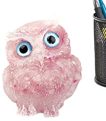 LINGJIONG búho cristal – Adornos animales grava cristal natural decorativo – cristal 3D, estatua animales, figuras hechas a mano, decoración mesa bricolaje,