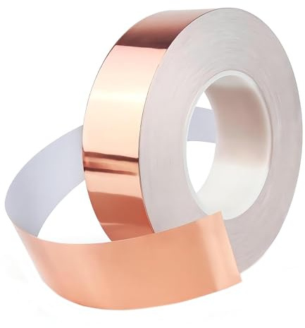 Qrity 1 Stück Leitfähig Kupferfolienband, 35mm x 20m Einseitig Leitfähiger Klebstoff, Selbstklebend Leitende Kupferband für Gitarre, Erdung und Löten