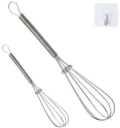 AWAVM 2PCS（13cm+18cm） Stainless Steel Whisk - Small Whisk - Kitchen Balloon Whisk, Thick Stainless Steel Wire ＆ Strong Handles, Mini Whisk for Cooking, Blending, Whisking, Stirring, Beating