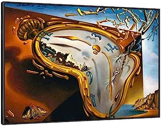 GJRYHXT Berühmte gerahmte Wandkunstdrucke von Salvador Dali: Schmelzende Uhr. Kunstgemälde Druck auf Leinwand. Deko-Poster für Wohnzimmer 80x105cm schwarzer Rahmen