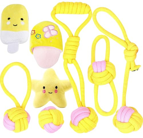 8Pcs Puppy Teething Toys Set: Dog Plush & Rope Toys for Small & Medium Dogs from 8 Weeks