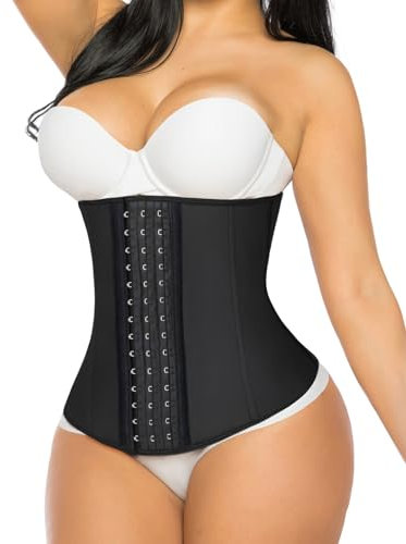 YIANNA Latex-Taillentrainer für Frauen, Unterbrust, Taillenmieder, Korsett, Sanduhr, Workout, Körperformer, Gürtel, Schwarz, Small