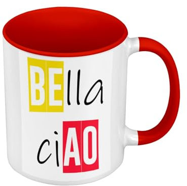 Tasse Farbe Premium Qualität rot – Bella Ciao Feministe Lied Italien – Tasse mit Henkel und farbigem Innenfutter
