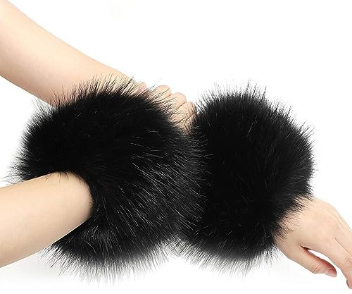 Ekakashop Damen Fell Manschetten Warmers Handgelenk Handschuhe Fell Stulpen Pulswärmer Faux Pelz Armstulpen Faux Fur Wrist Band Ring Cuffs Wärmer für Frauen