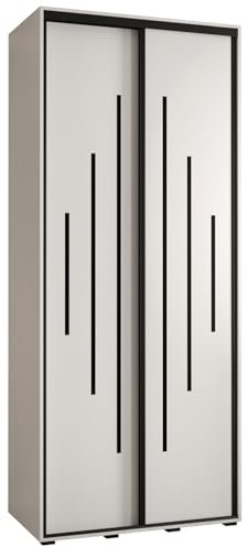 MEBLE KRYSPOL Davos 12 110 Schrank mit Zwei Schiebetüren für Schlafzimmer - Moderner Aufbewahrungsschrank mit Kleiderstange und Regalen - 235,2x110x45 cm - Weiß Weiß Schwarz