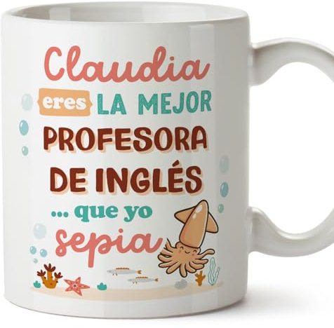 MUGFFINS Tazas Personalizadas para PROFESORA DE INGLÉS mujer - En Español - Mejor que yo Sepia - 11 oz / 330 ml - Regalo Personalizable original y divertido