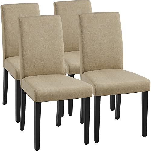 Yaheetech Upholstered Fabric Dining Chairs Set of 4 High Back Kitchen Dining Room Chairs with Solid Wood Legs for Home/Restaurant, Khaki