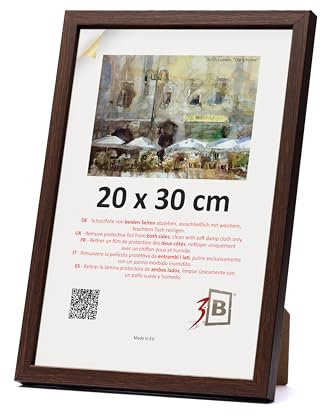 3-B Cadre de l'image MEGA - Foncé Brun (Noyer avec grain de bois optique) - 20x30 cm - cadre photo en bois avec verre acrylique