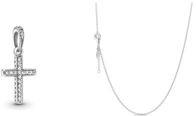 Pandora Anhänger Klassisches Kreuz 397571CZ & Damen-Erbskette Silberkette 925 Silber 45 cm - 590515-45